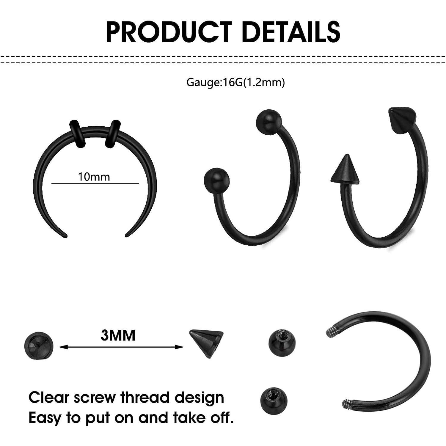 15Pcs Set Septum Nose Rings wi - Body Jewelry Replacement Ball recension och pris